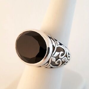Silpada Vintage Faceted Onyx Sterling Silver Filigree Statement Ring Sz 7.75